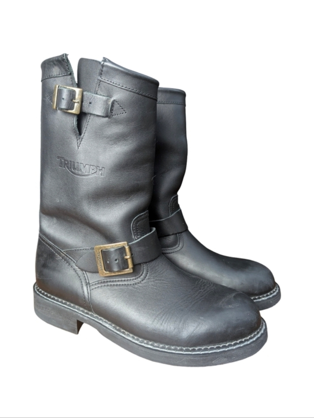 Vintage Triumph Black Leather Moto Biker Buckle Engineer Boots   | US 8  EU 41